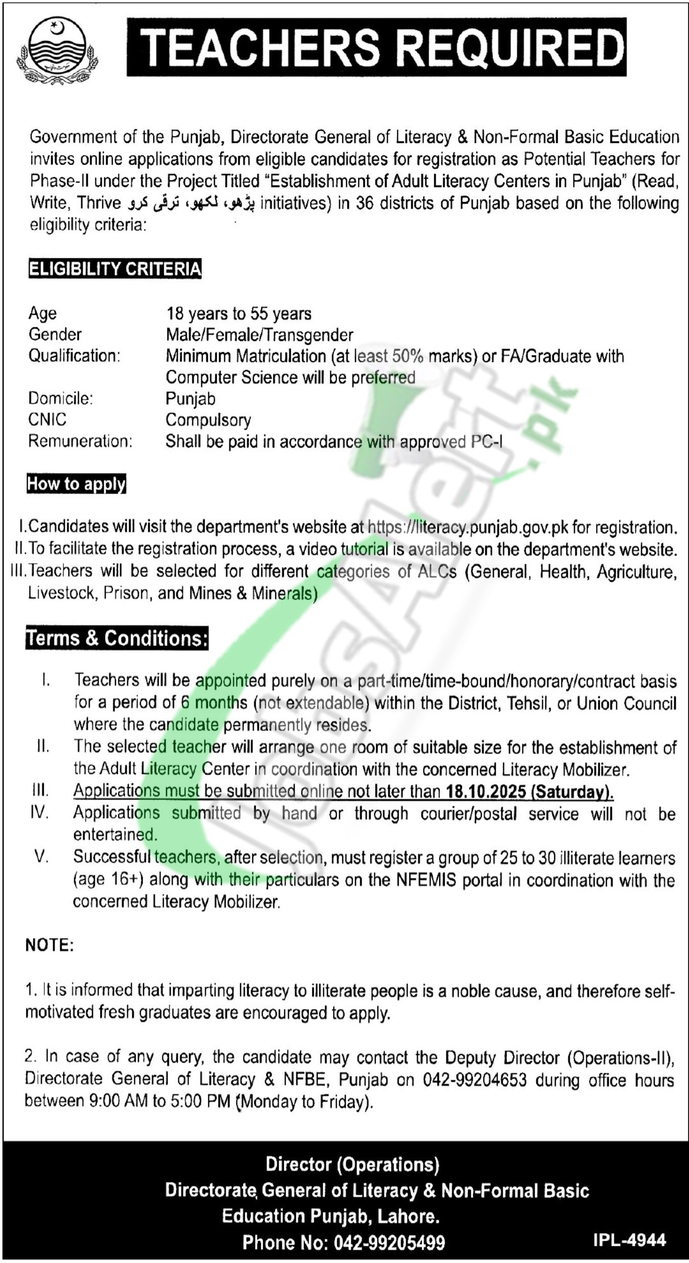 Literacy & Non-Formal Basic Education Punjab Jobs 2025